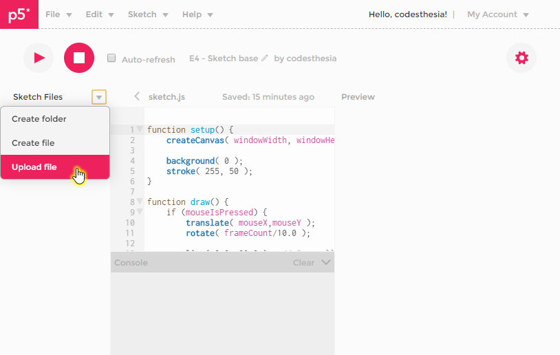 Uso del p5.js Web Editor | Computer Graphics Brera