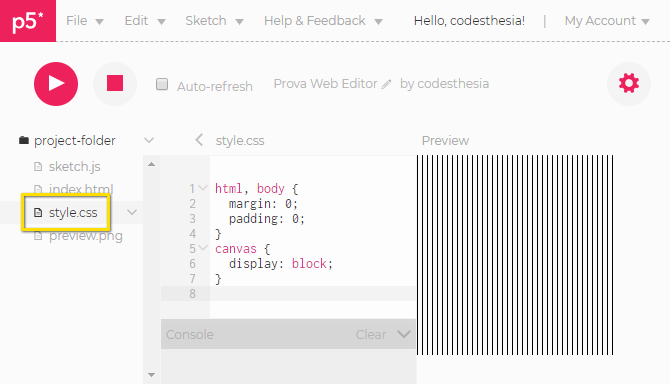 Uso del p5.js Web Editor | Computer Graphics Brera