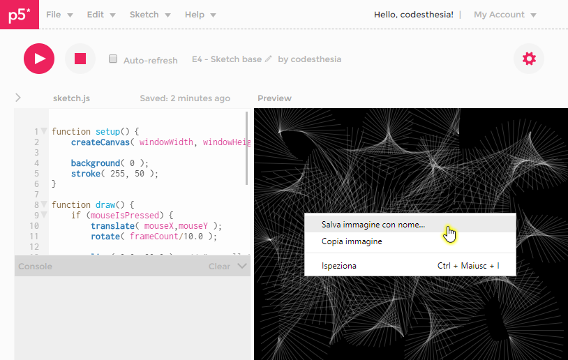 Uso di p5.js Web Editor | Computer Graphics Brera